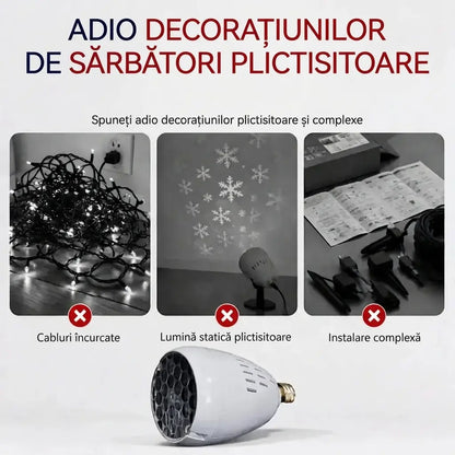 ✨ Bec LED cu proiecție pentru Crăciun (soclu E27) | 16 modele dinamice | Creează o atmosferă festivă în câteva secunde 🎄