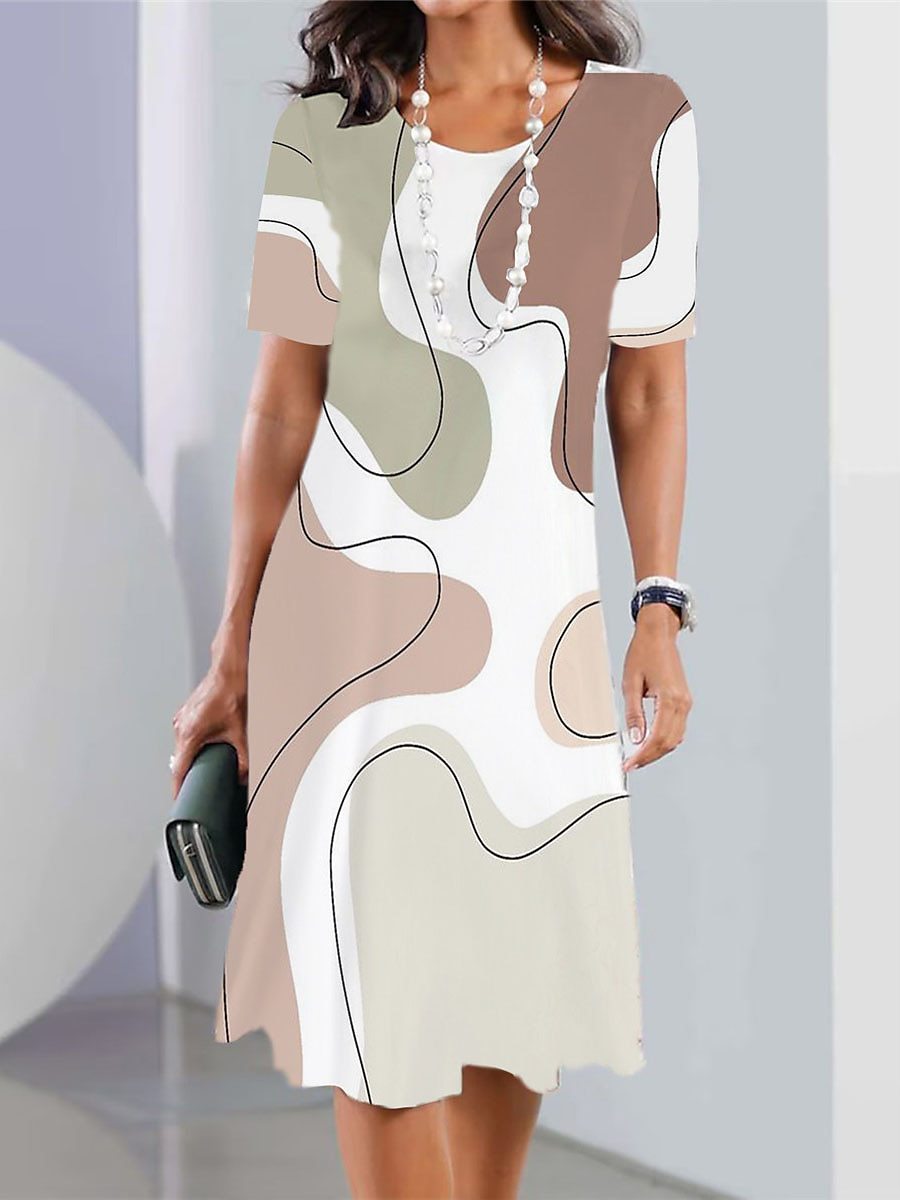 👗【40-120kg】Rochie nouă de damă cu guler rotund și imprimeu✅️Ramburs la livrare