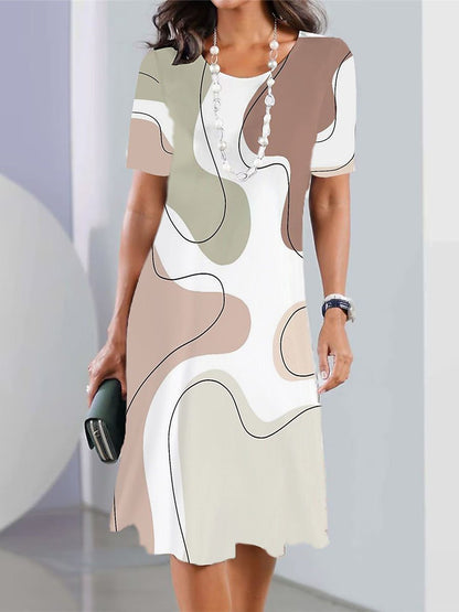 👗【40-120kg】Rochie nouă de damă cu guler rotund și imprimeu✅️Ramburs la livrare