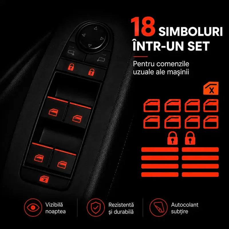 Autocolante Fluorescente/Fotoluminiscente Universal pentru Butoane Auto – Vizibilitate Perfectă Noaptea, Instalare Rapidă și Fără Urme (Set 4 Piese / Pachet Combinat) 🚗💡✨