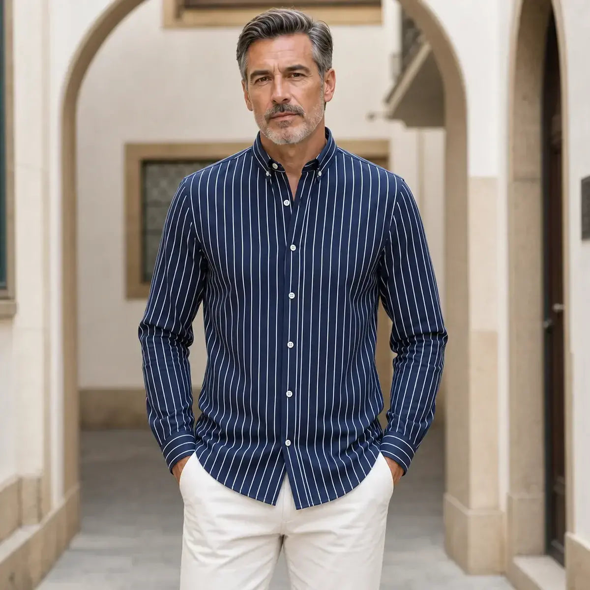 🔥👕【M-5XL】 Cămașă business în dungi pentru bărbați cu mânecă lungă 2026
