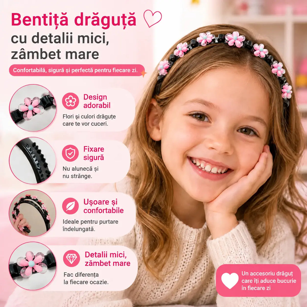 👑【5 bucăți】Agrafe de păr, accesorii și panglici împletite pentru fete