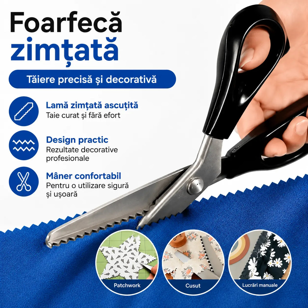 🔥✂️ Foarfecă zimțată pentru țesături, disponibilă în 5 dimensiuni