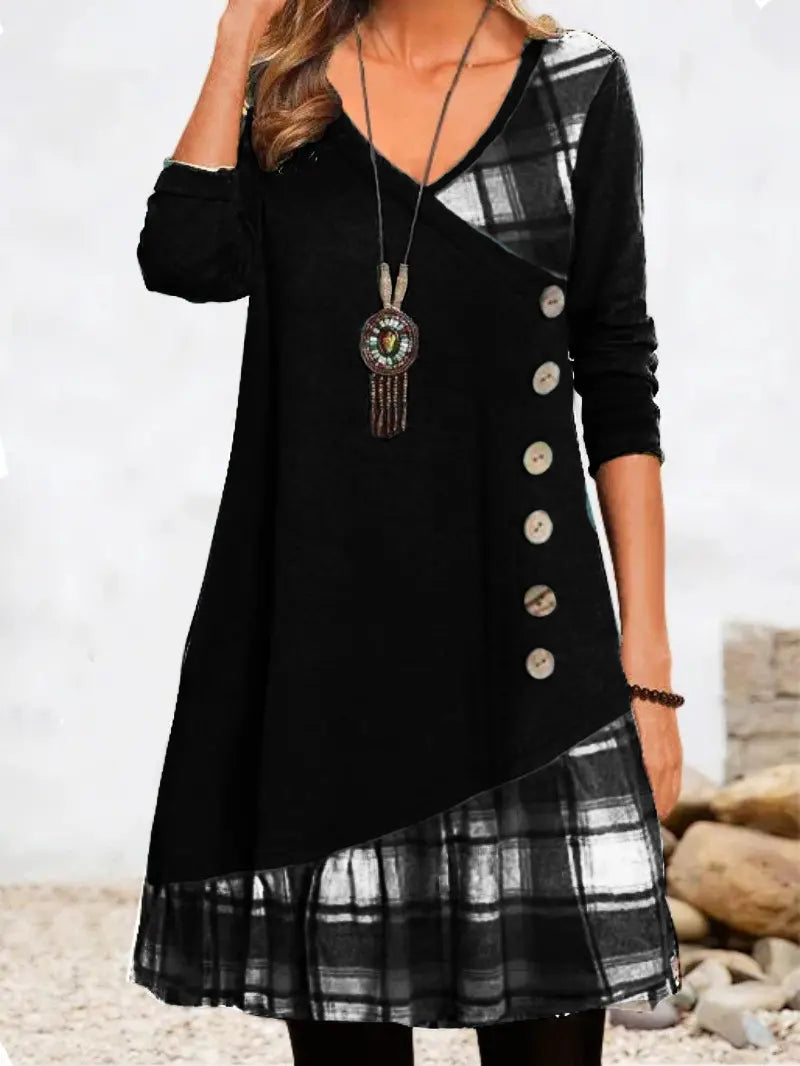 👗【Reducere de 49%🔥】Rochie casual de damă cu mânecă lungă și detalii contrastante