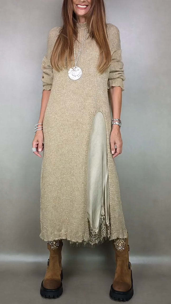 【XS-3XL】👗Nuevo conjunto de encaje, diseño con abertura, estilo suéter, vestido con tirantes + suéter con abertura, 2 piezas