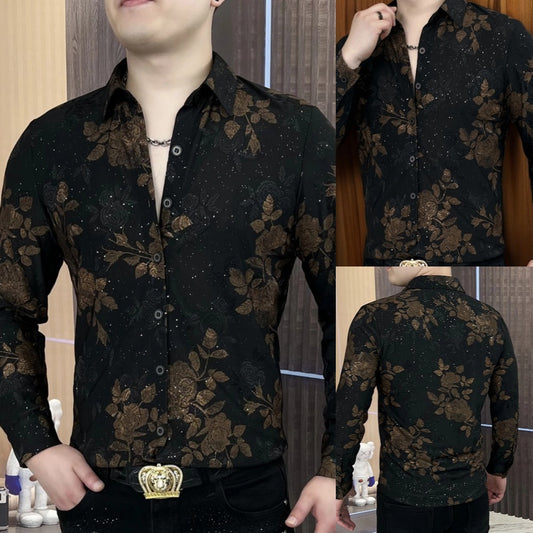 🔥Cămașă nouă cu mânecă lungă, imprimeu și rever, cu broderie rafinată, toamna 2025