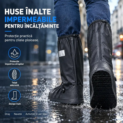 ☔【1 pereche】Protecție Supremă împotriva Ploii! Huse Înalte Impermeabile pentru Încălțăminte (Inălțime 40 cm)! Talpă Anti-Alunecare Grosă · PVC Rezistent · Disponibil pe Negru și Transparent!