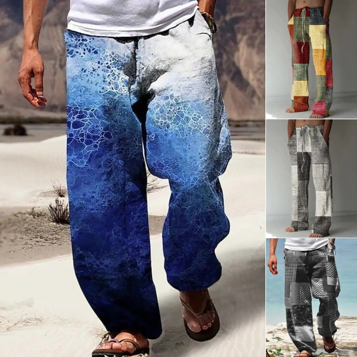 🔥👖【S-6XL】Pantaloni bărbătești cu croi larg din bumbac și in, mărimi mari, în stil boem casual