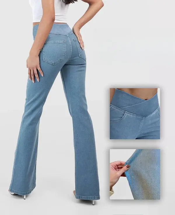 👖 50% reducere🔥 [40-110kg] Blugi crossover cu talie înaltă, la modă ✅Plată la livrare