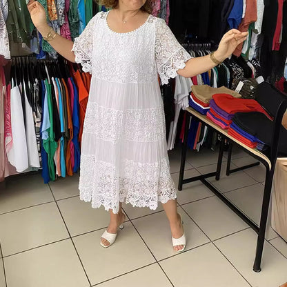 🔥【Reducere -50%!】✨✨【S-5XL】Rochie nouă tip tricou cu mânecă scurtă și gât rotund din dantelă