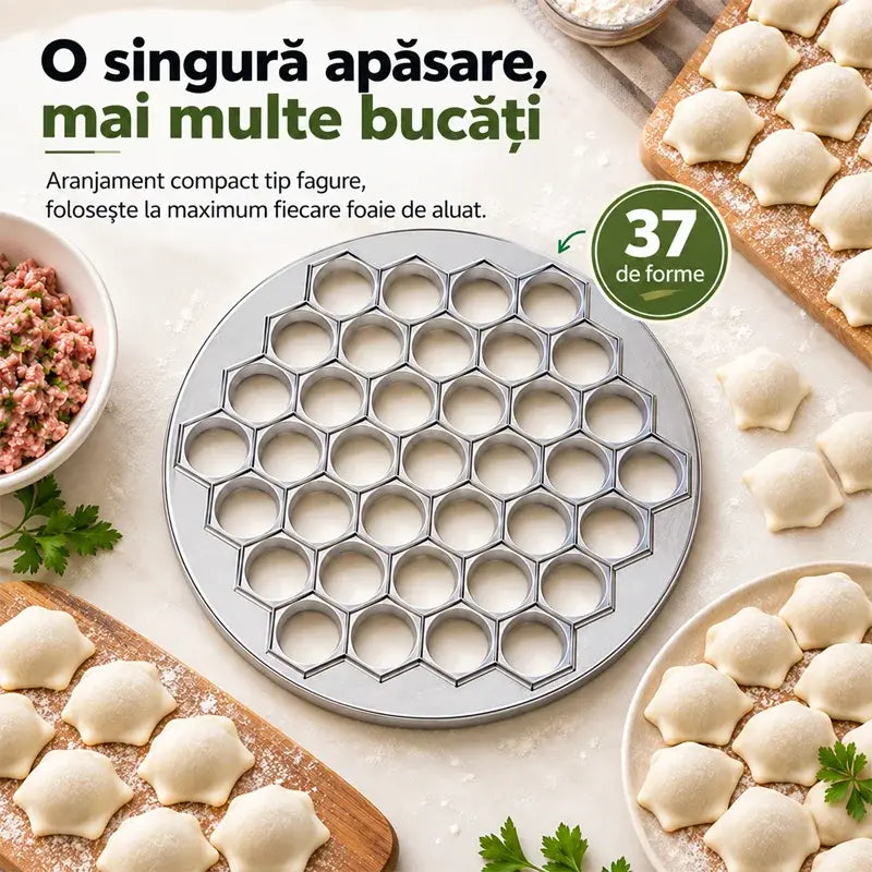 🥟 Pregătește Colțunași în Câteva Secunde! Formă de Tăiat Pelmeni și Colțunași cu 37 de Orificii! O Singură Apăsare, 37 de Bucăți Uniforme · Eficientă, Rapidă și Ușor de Curățat!