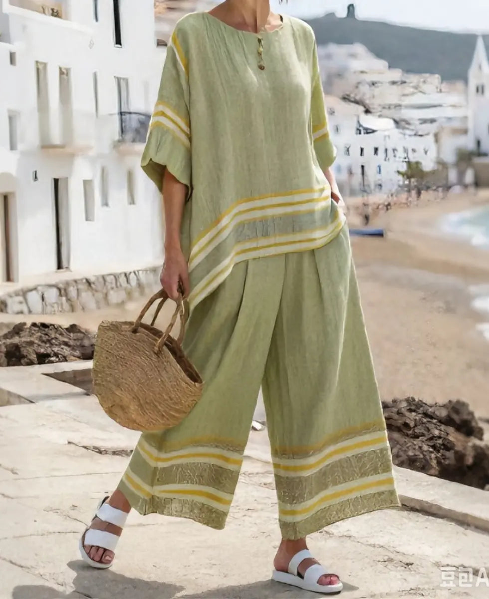 ⏳ Mărimi S-5XL! ⏰ Set lejer și confortabil pentru femei, top cu mânecă scurtă + pantaloni lungi
