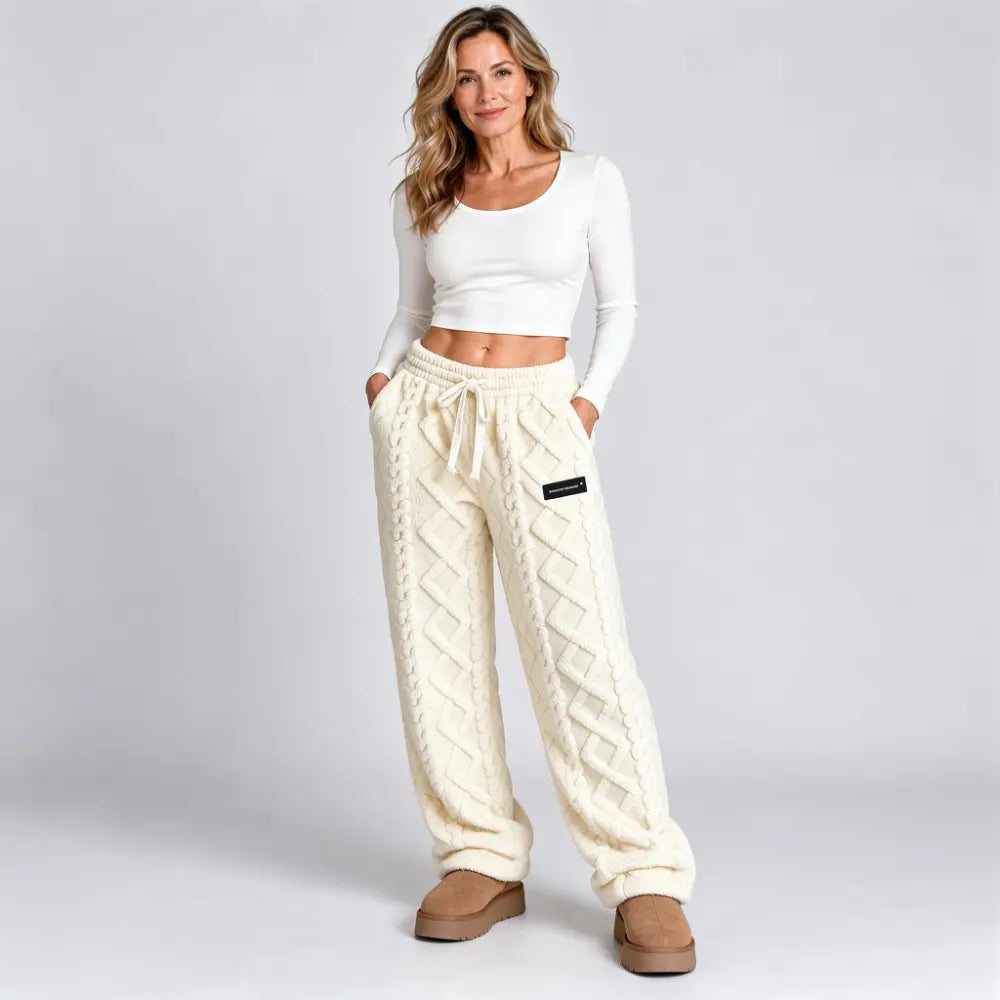 🔥【XS-2XL】Pantaloni groși și călduroși de toamnă/iarnă, cu croială lejeră, din material jacquard și cu căptușeală din fleece