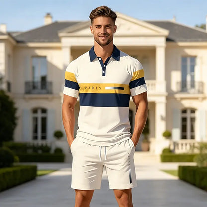✨Colecția Vară 2026✨ Set Tricou Polo și Pantaloni scurți pentru bărbați 🏝️ Imprimeu digital 3D modern!