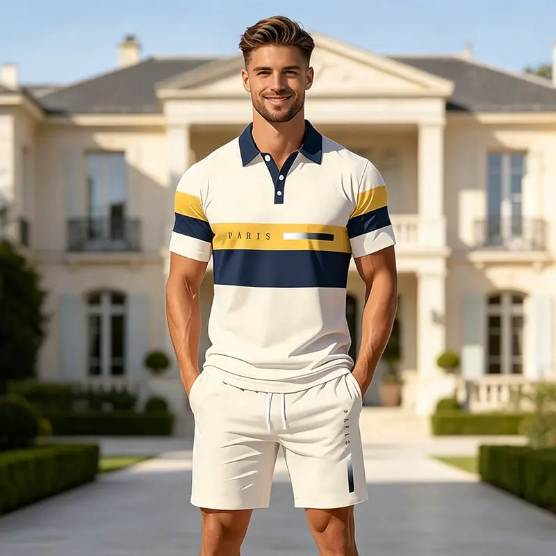 ✨Colecția Vară 2026✨ Set Tricou Polo și Pantaloni scurți pentru bărbați 🏝️ Imprimeu digital 3D modern!