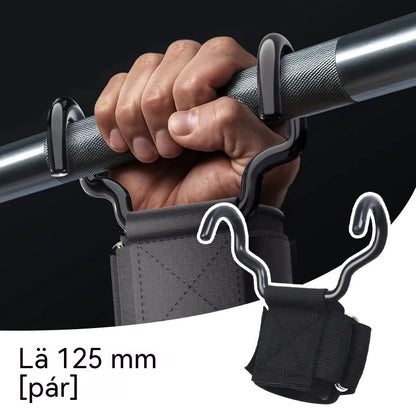 Set de 2 cârlige de fitness pentru culturism și haltere, suport lățit de 125 mm, curele antiderapante pentru încheieturi, capacitate de încărcare 250 kg pentru tracțiuni și ridicări de forță