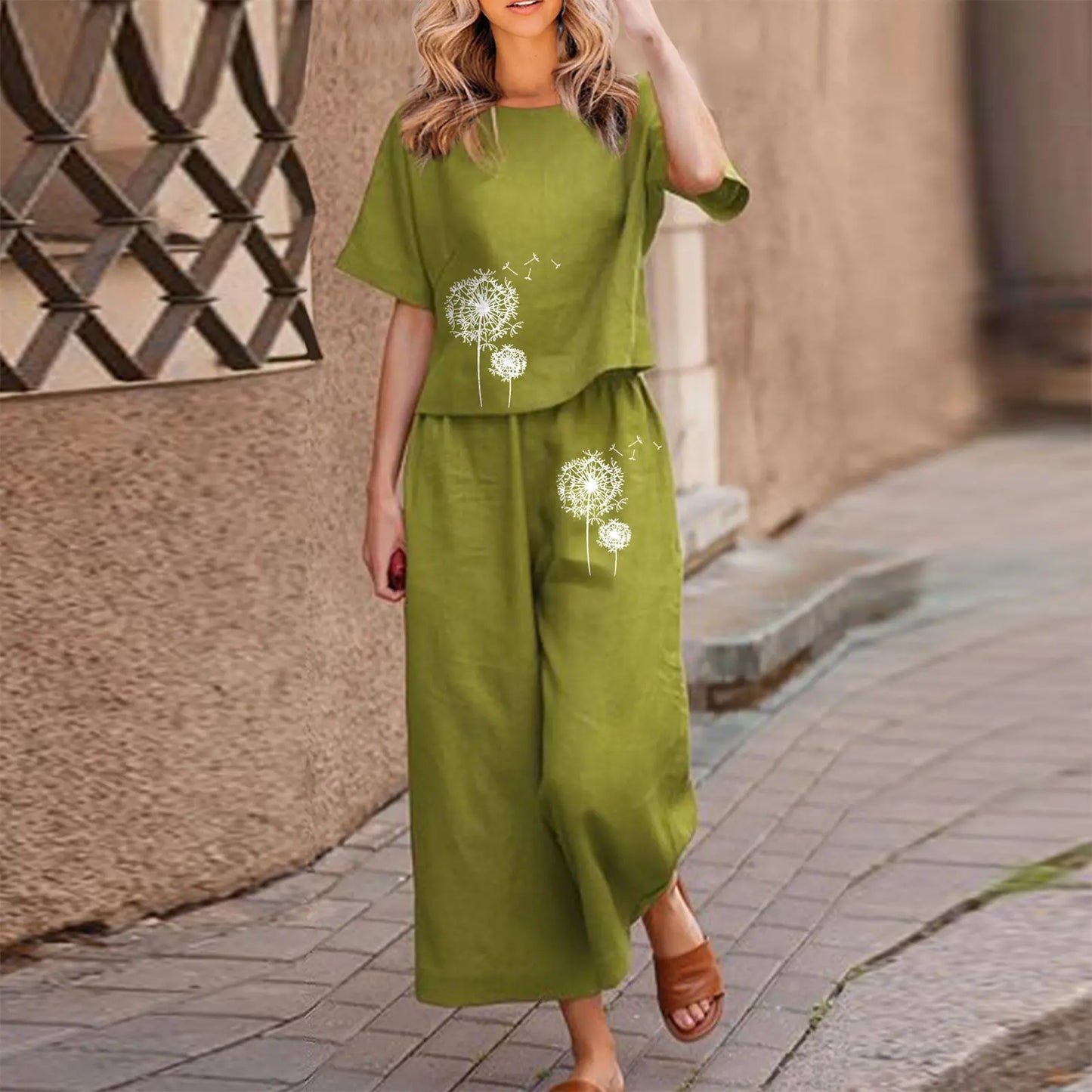 ✨【Top + Pantaloni】Set cu croială lejeră și imprimeu, prietenos cu pielea.（S-4XL）