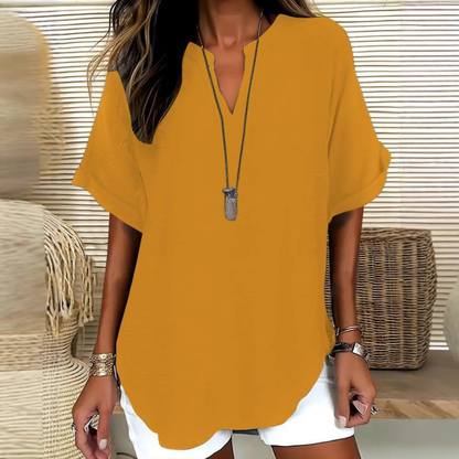 🔥😍Tricou nou și modern pentru femei, cu mânecă scurtă și imprimeu în formă de V【40-120kg】