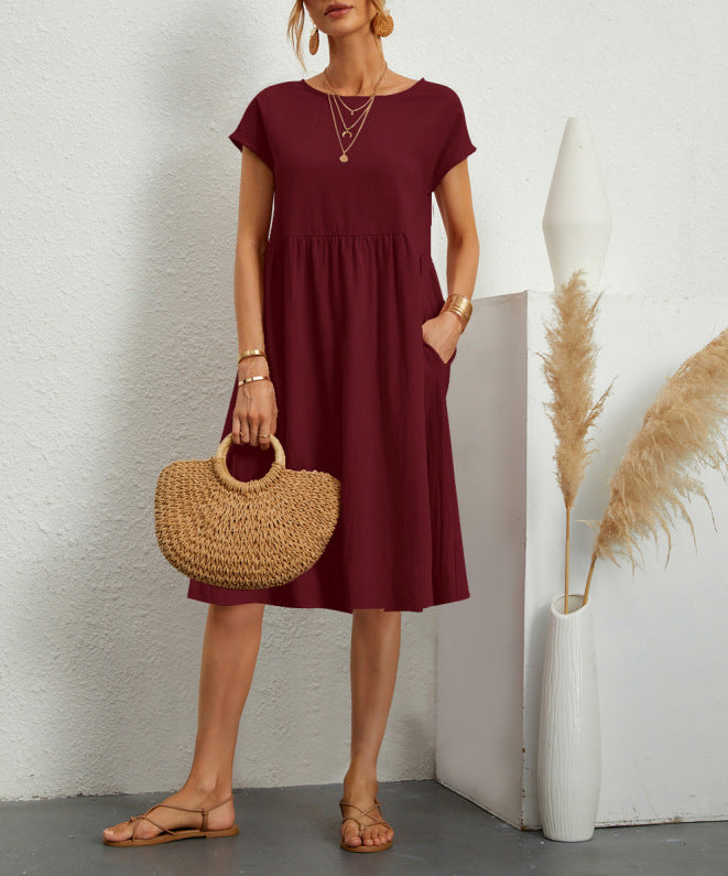 💃【S-5XL】Rochie de vară pentru femei, mărimi mari, stil casual office, croială în linie A, cu decolteu rotund