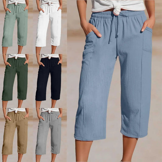 🌸 50% reducere 🔥 Pantaloni scurți uni din bumbac și in pentru femei (40-100 kg)