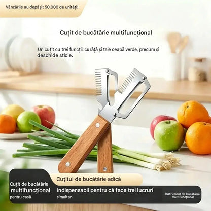 ✅【1+1 GRATIS】2 buc. 129 RON 🧅🔪 Curățător de legume multifuncțional „3 în 1”: curățare, feliere și deschidere sticle! 🔥