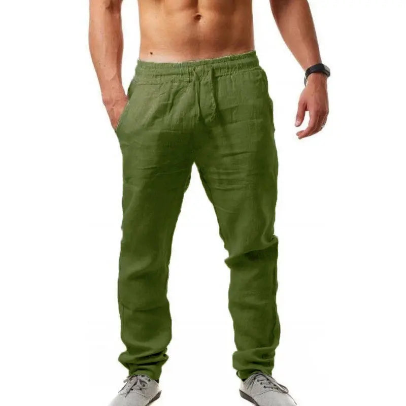 💥Pantaloni de trening casual din bumbac și in pentru bărbați, mărime mare, croială lejeră