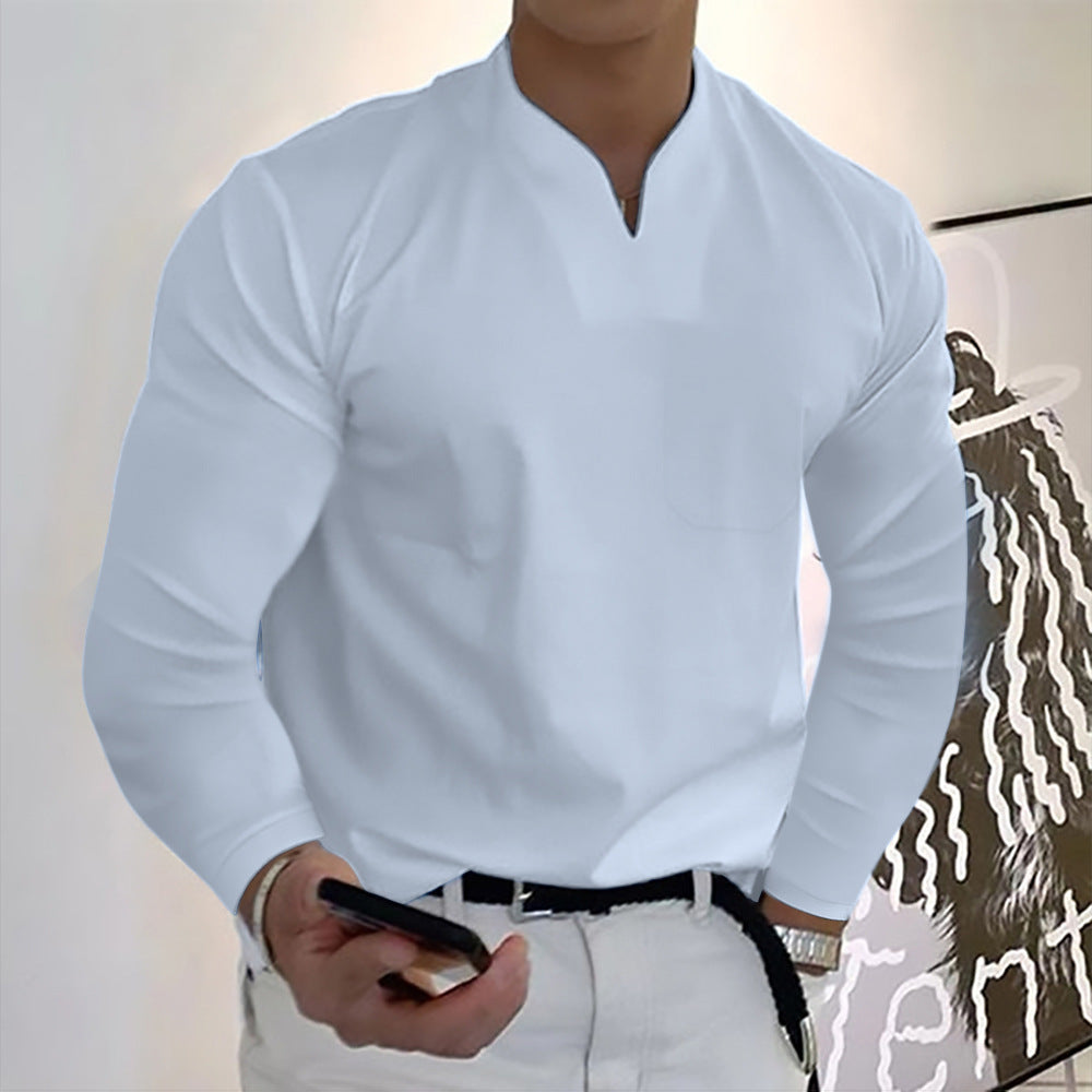 👔🔥Tricou sport bărbătesc din bumbac cu mânecă lungă și decolteu în V