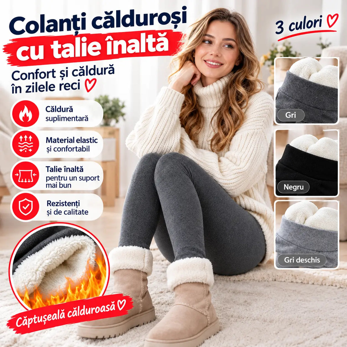 🌈🔥【M–3XL】Colanți noi pentru toamnă și iarnă, cu căptușeală groasă din fleece – rezistenți la vânt și călduroși