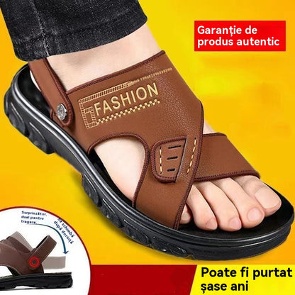 🐂【Piele de vită selectată】【Mărimi 38-47】Sandale de plajă pentru bărbați, model nou cu talpă groasă, din piele