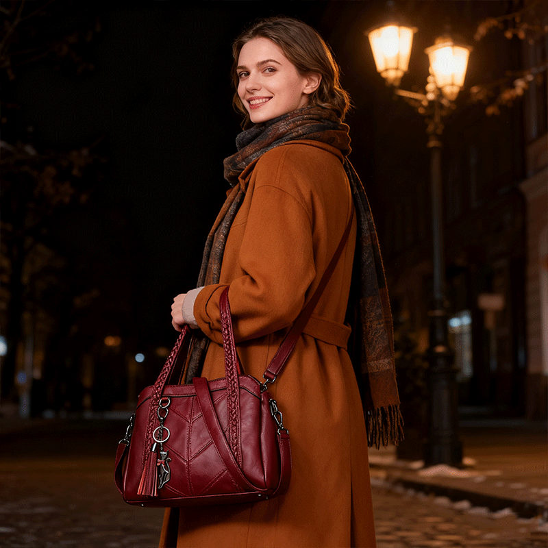 【🔥Horúci výpredaj🔥 Model 2025】Módna taška z hovädzej kože, trojvrstvová veľká kapacita, mäkká a pohodlná koža