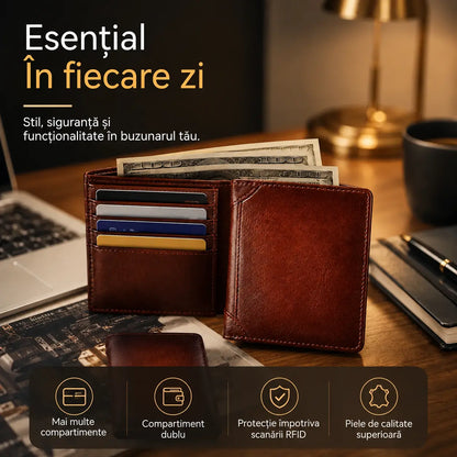 50% REDUCERE 👝✨ Portofel nou pentru bărbați, anti-furt, din piele naturală
