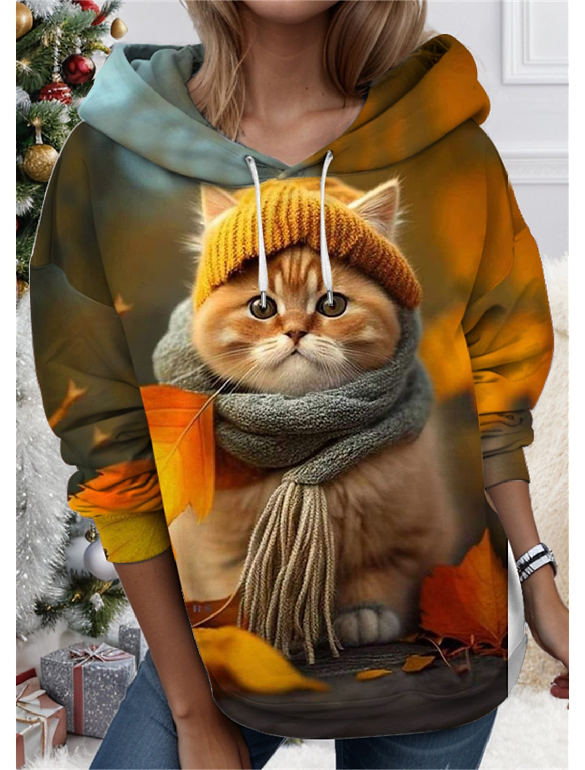 🐱【S-6XL】Bluză de damă cu imprimeu 3D reprezentând o pisică/un animal. Design unic, stil drăguț.
