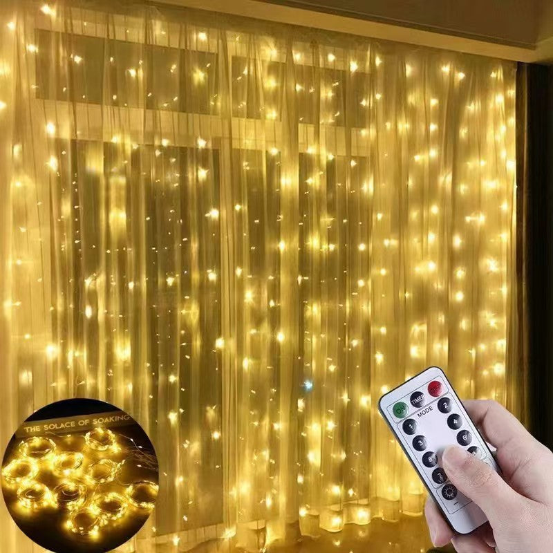 Cortinas de luces LED, luces decorativas ambientales con control remoto USB, decoración navideña para el dormitorio