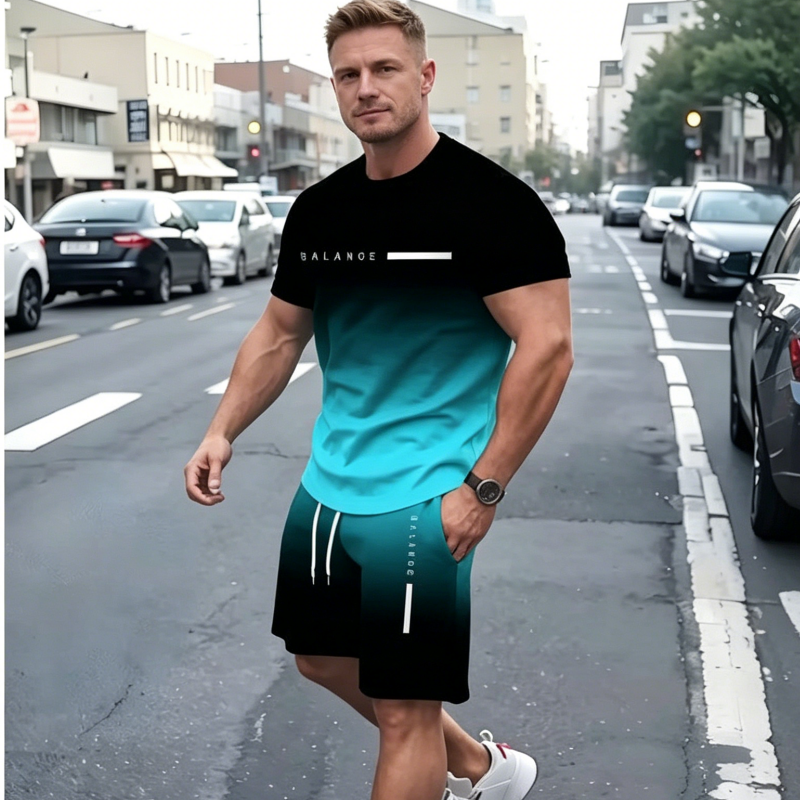 ✨Reducere 50%✨【S-6XL】Set sport de vară pentru bărbați, format din 2 piese - tricou și pantaloni scurți confortabili cu mânecă scurtă, pentru purtare zilnică și acasă