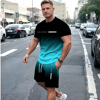 ✨Reducere 50%✨【S-6XL】Set sport de vară pentru bărbați, format din 2 piese - tricou și pantaloni scurți confortabili cu mânecă scurtă, pentru purtare zilnică și acasă