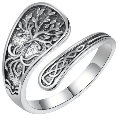 Inel Reglabil din Argint Vintage – În Stil Boho/Retro cu Motive de Fluture, Flori și Copacul Vieții (Inel Deschis, Ajustabil) 🦋🌸🌳