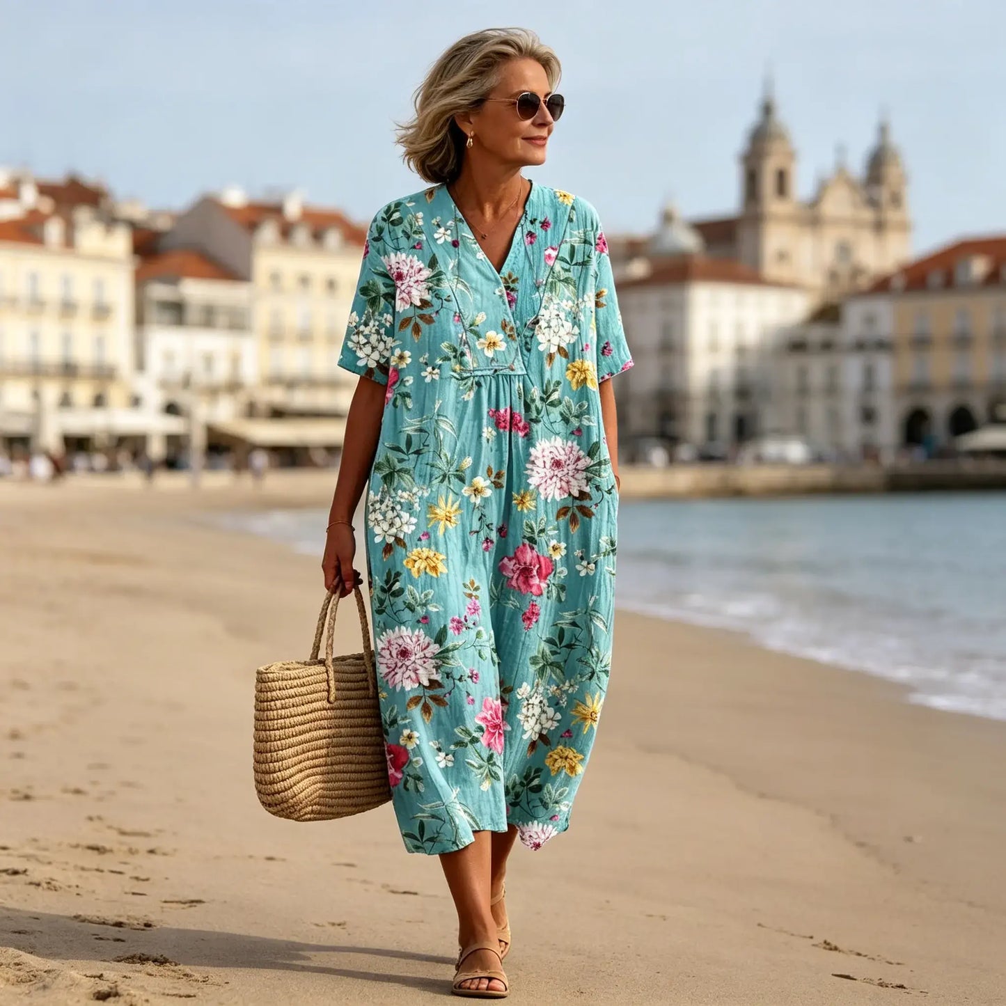 🌹🔥【S-5XL】Rochie nouă de damă cu mâneci scurte și decolteu rotund, mărime mare