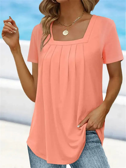👚【40-120kg】Tricou de damă supradimensionat cu guler pătrat, mărime mare, mânecă scurtă