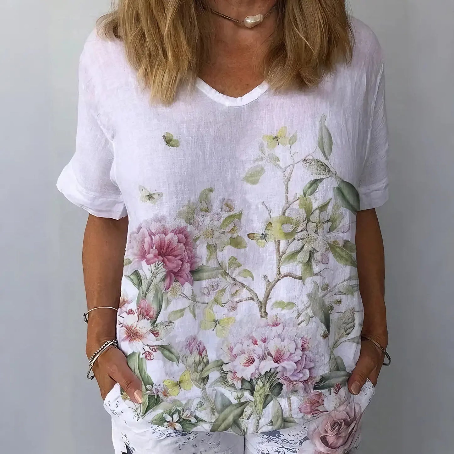 💐【S-6XL】Treu cu mânecă scurtă din bumbac cu imprimeu floral