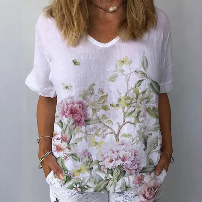 💐【S-6XL】Treu cu mânecă scurtă din bumbac cu imprimeu floral