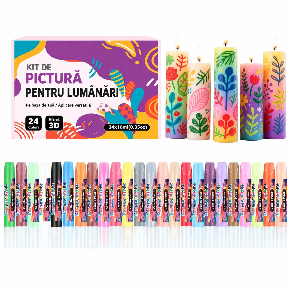 🎨【24 de culori într-o cutie】🥳💞Markere de pictură 3D pentru lumânări cu 24 de culori!
