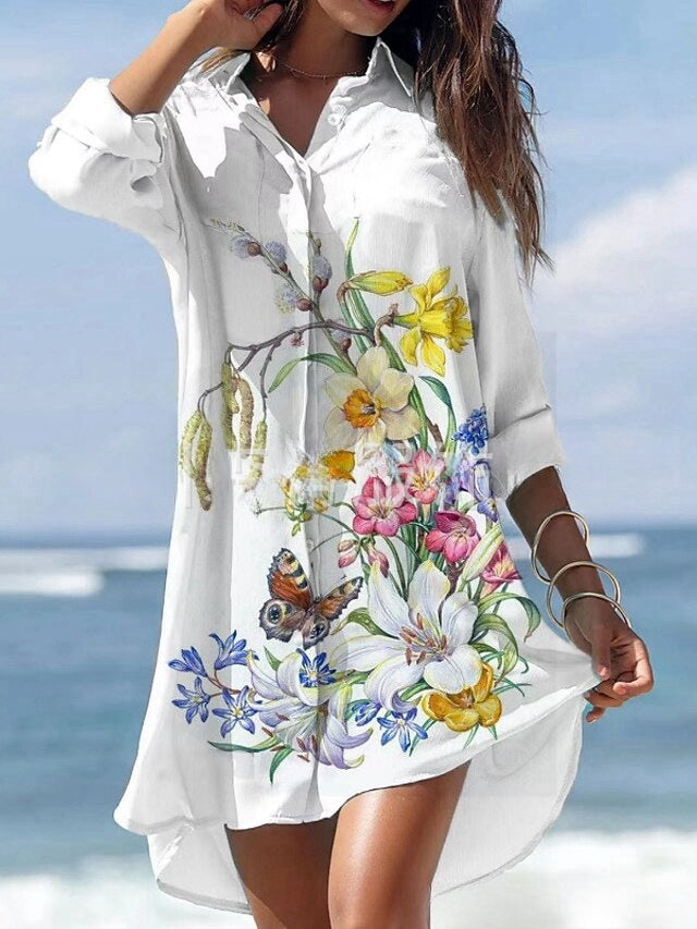 🌼 Rochie-cămașă, mărimi S–8XL – Model floral, colecția 2026