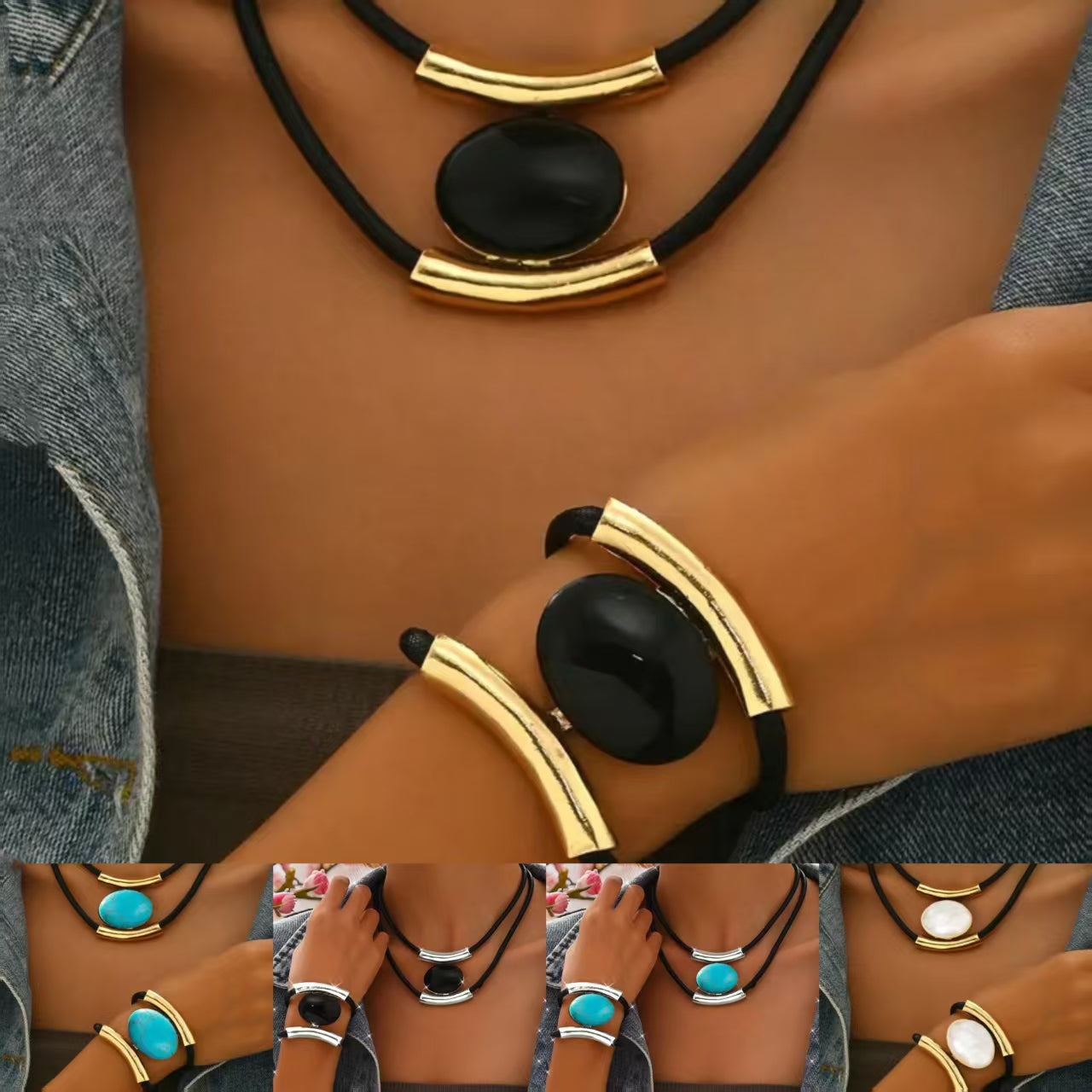 ✨🔥【Kup 1, otrzymaj 1】Zestaw naszyjnika i bransoletki w stylu boho z kamieniami 