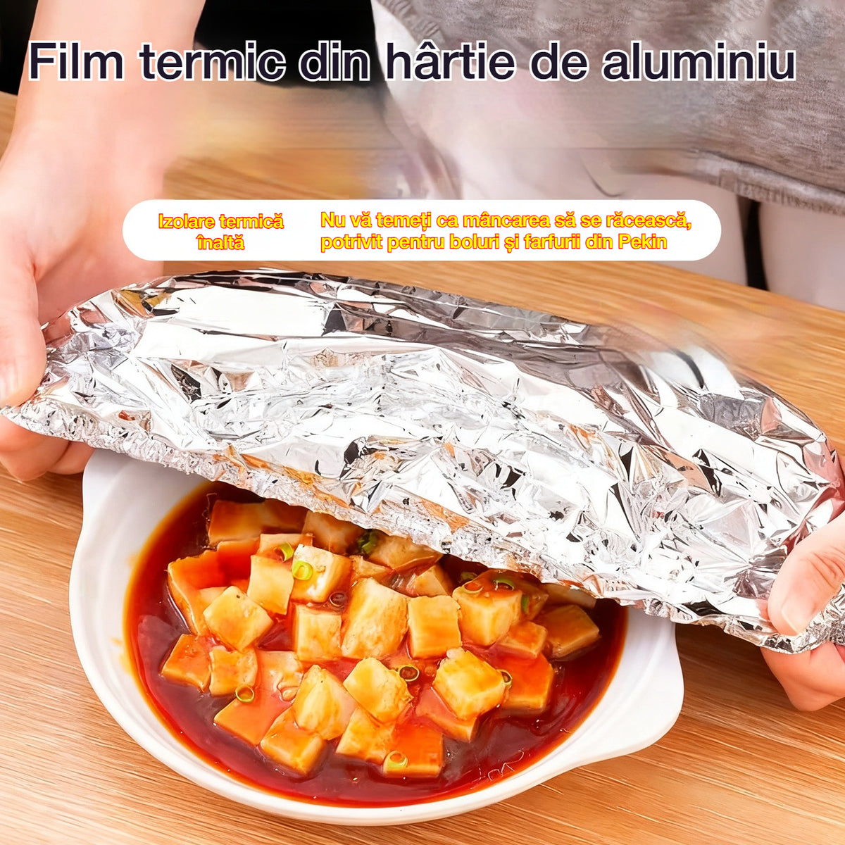 🍽️Noua husă termică pentru mâncare ⏰ Folie de aluminiu rezistentă pentru acoperirea vaselor, ideală pentru mesele zilnice