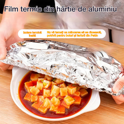 🍽️Noua husă termică pentru mâncare ⏰ Folie de aluminiu rezistentă pentru acoperirea vaselor, ideală pentru mesele zilnice