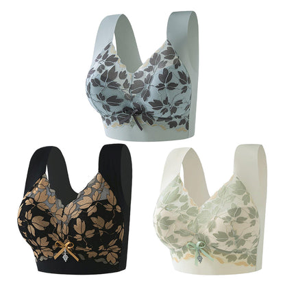 【3 buc】Sutien M-4XL de mărime mare cu dantelă, fără inel de oțel, spate frumos luxos, sutien sexy respirabil fără sudură【40~100kg】