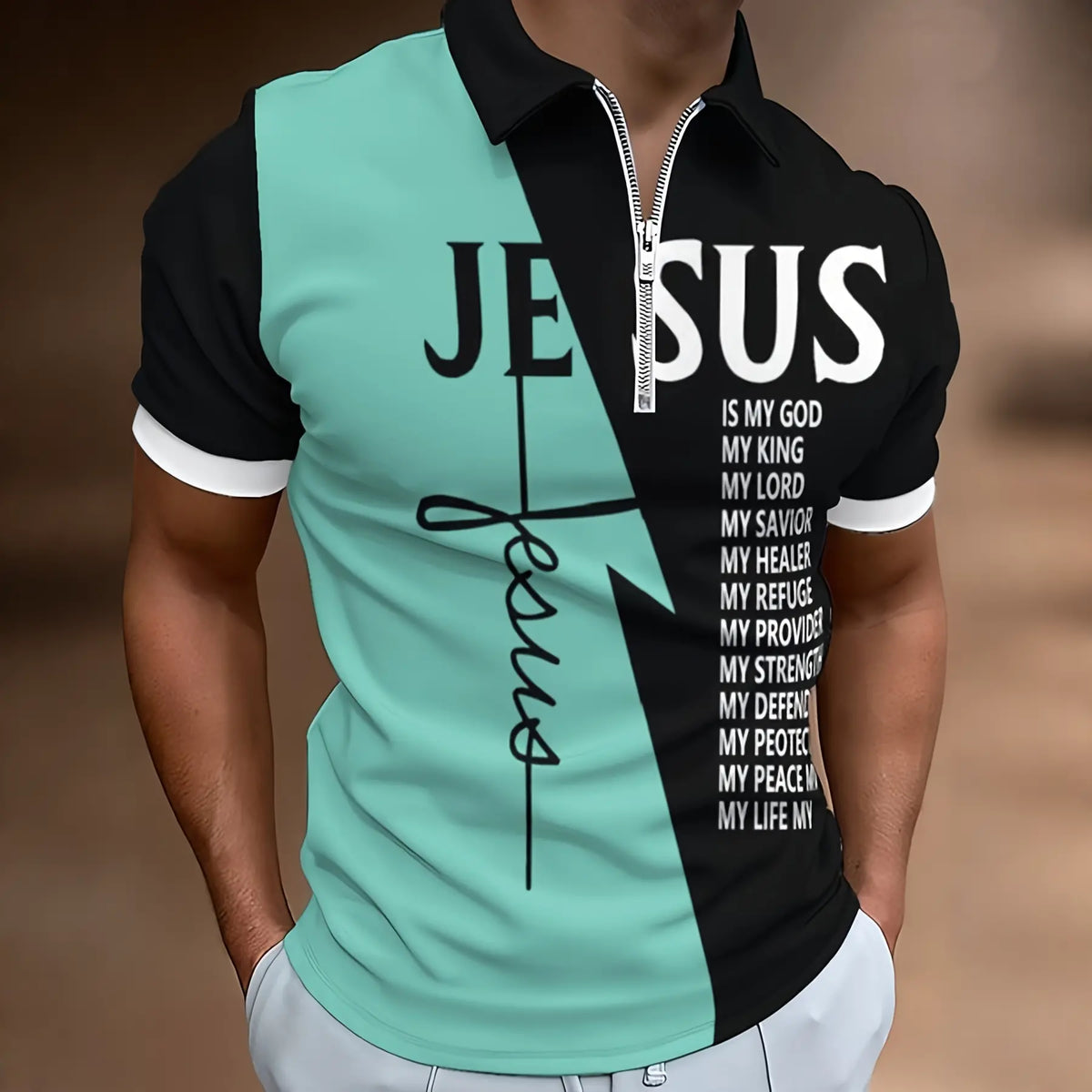 【S-5XL】Tricou polo sport elegant pentru bărbați, cu fermoar și inscripții