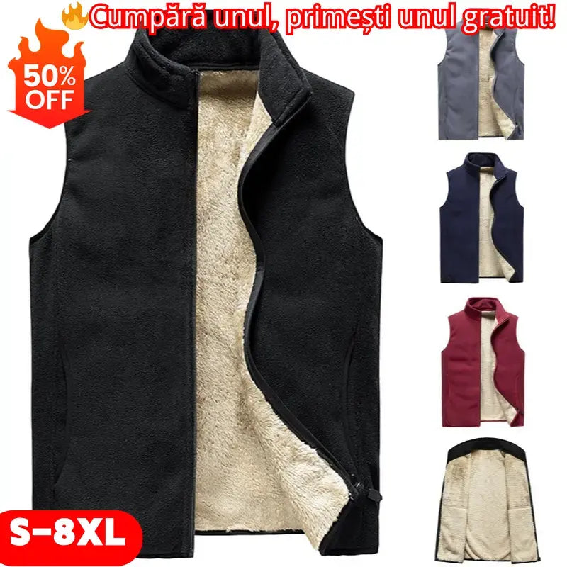 😍【M-SXL】Vestă de iarnă din cașmir pentru bărbați, cu căptușeală din fleece – călduroasă și confortabilă