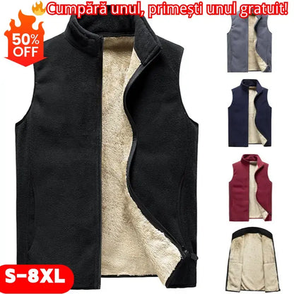 😍【M-SXL】Vestă de iarnă din cașmir pentru bărbați, cu căptușeală din fleece – călduroasă și confortabilă