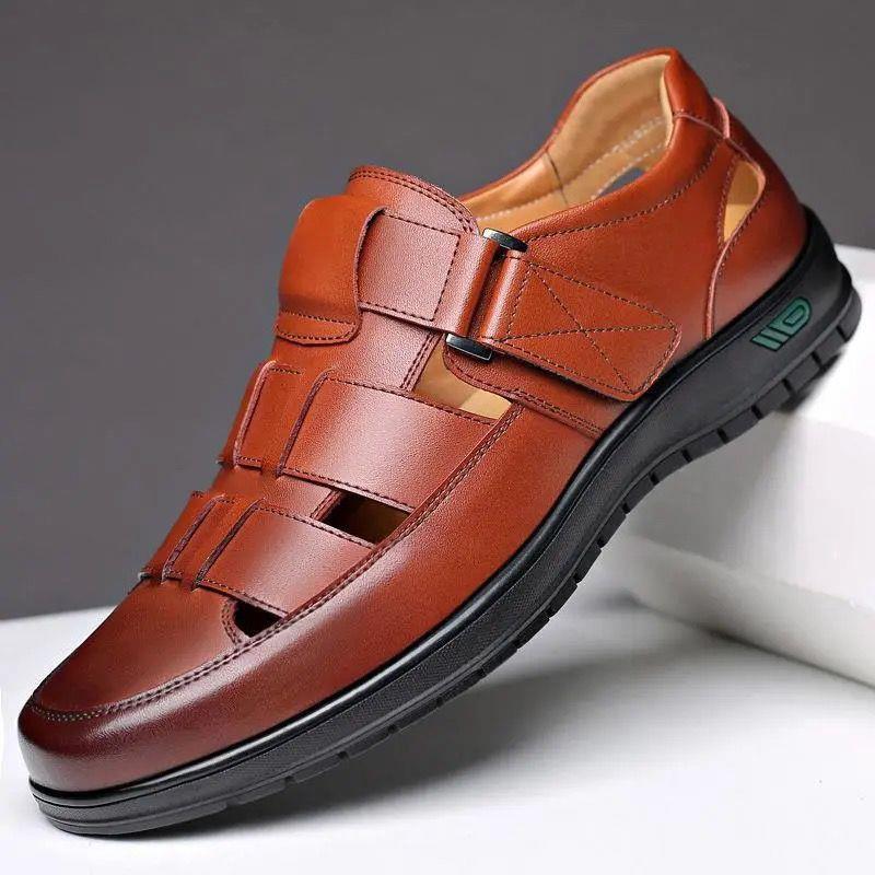 👞【38-44】2026 Vară Sandale Bărbați Piele de vacă Respirabil Hollow Anti-alunecare Casual